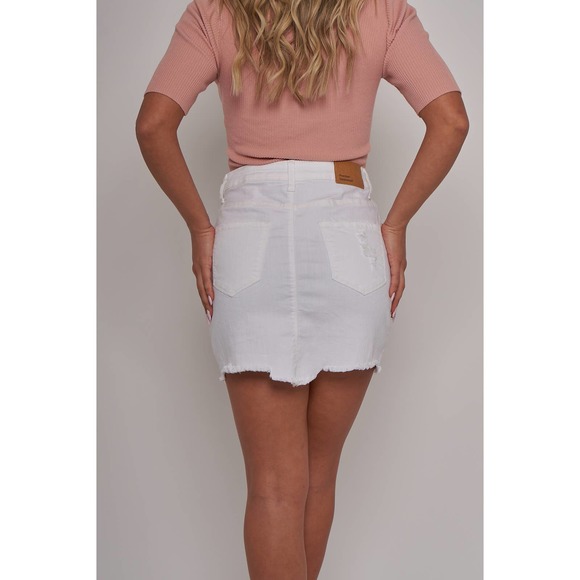 NWT - White Distressed Frayed Denim Mini Skirt - Picture 3 of 6